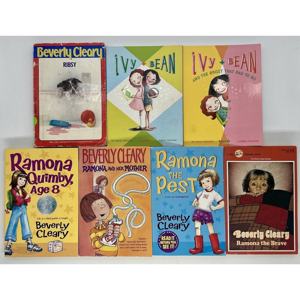 Lot of 7 Kids Chapter Books Beverly Cleary Ramona Ribsy Ivy and Bean 1 & 2